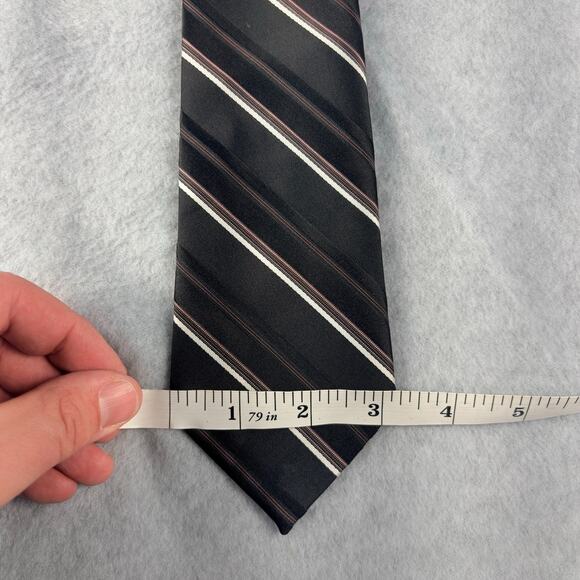 Vintage Sears Men's Store Necktie Short Black Striped Slim Silk Polyester Dinner - Picture 7 of 8